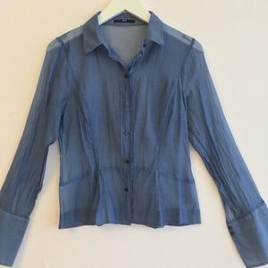 Hugo Boss Silk Blend Blue Transparent LS Blouse
